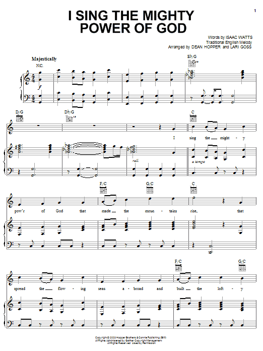 Learn to play The Hoppers I Sing The Mighty Power Of God sheet music for Piano, Vocal & Guitar (Right-Hand Melody) in minutes. The Hoppers I Sing The Mighty Power Of God sheet music preview music notes and score for Piano, Vocal & Guitar (Right-Hand Melody) including 5 page(s)