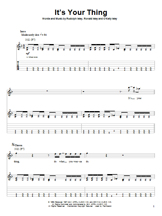 Learn to play The Isley Brothers It's Your Thing sheet music for Piano, Vocal & Guitar (Right-Hand Melody) in minutes. The Isley Brothers It's Your Thing sheet music preview music notes and score for Piano, Vocal & Guitar (Right-Hand Melody) including 4 page(s)