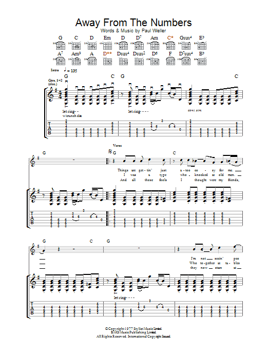 The Jam Away From The Numbers sheet music preview music notes and score for Guitar Tab including 8 page(s)