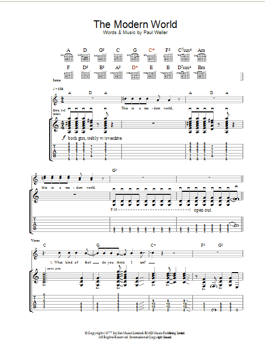 The Jam The Modern World sheet music preview music notes and score for Guitar Tab including 7 page(s)