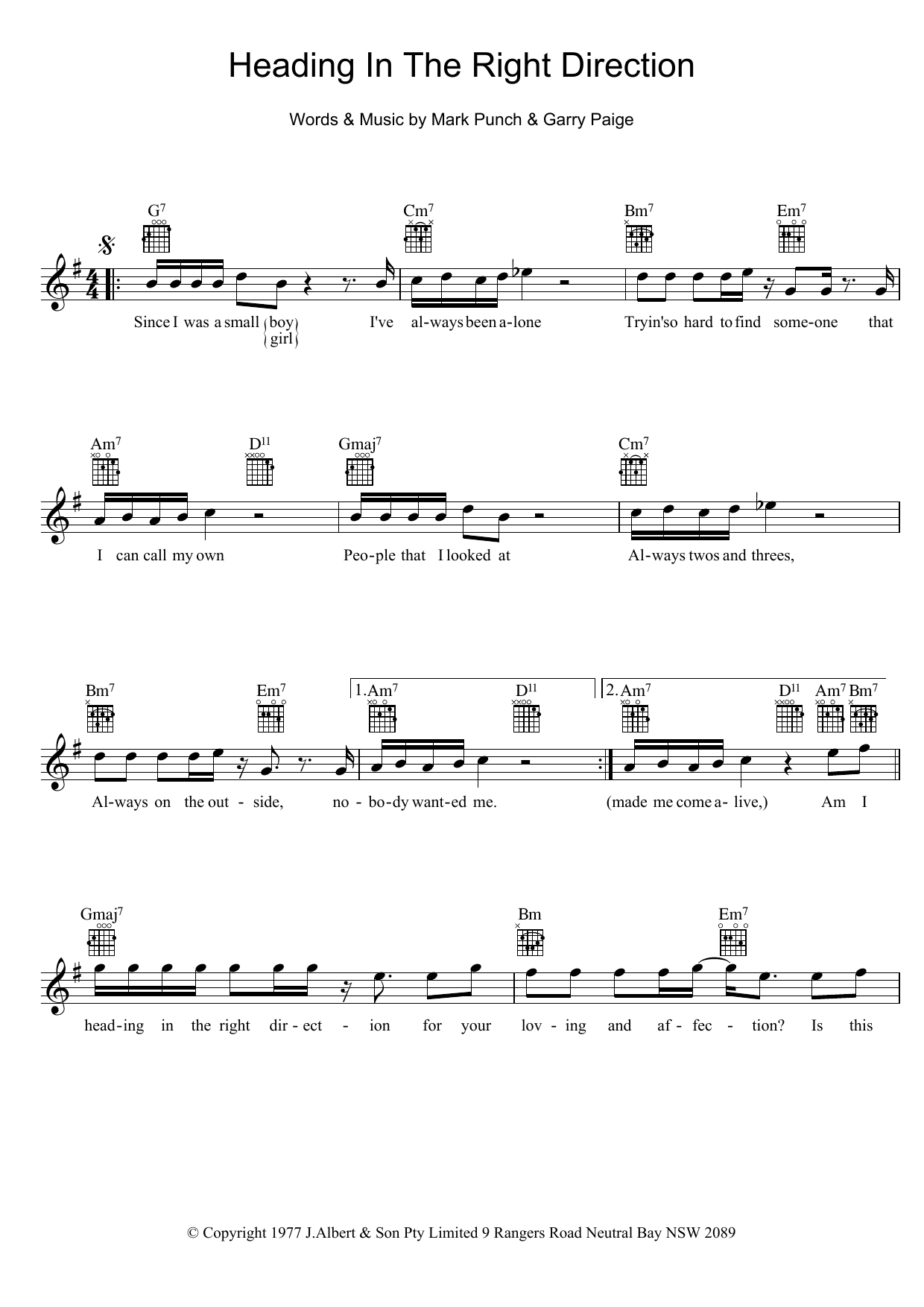Learn to play The Johnny Rocco Band Heading In The Right Direction sheet music for Melody Line, Lyrics & Chords in minutes. The Johnny Rocco Band Heading In The Right Direction sheet music preview music notes and score for Melody Line, Lyrics & Chords including 2 page(s)