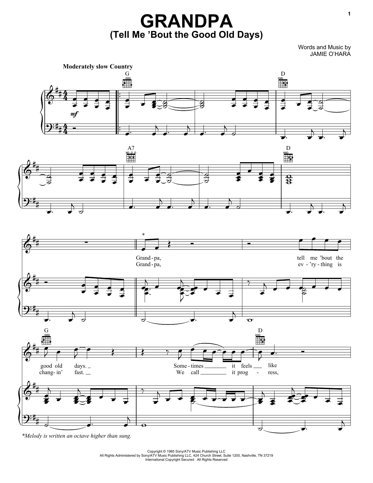 The Judds Grandpa (Tell Me 'Bout The Good Old Days) sheet music preview music notes and score for Easy Guitar Tab including 3 page(s)