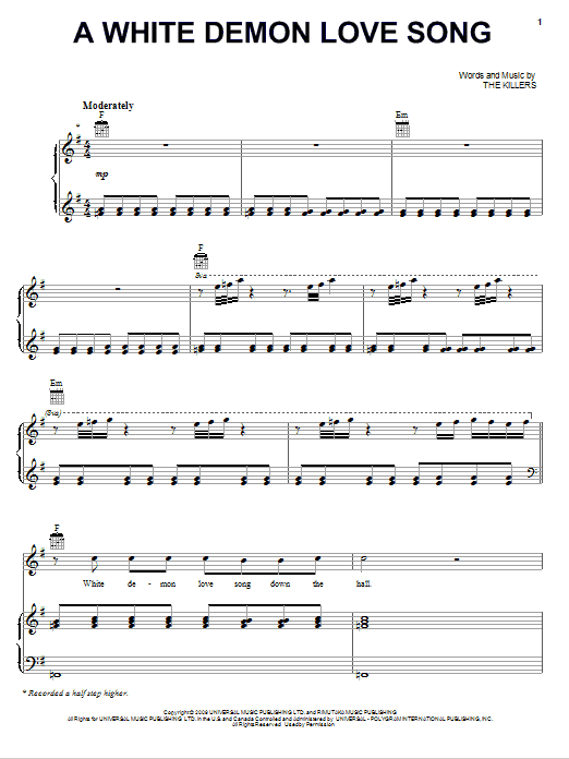 Learn to play The Killers A White Demon Love Song sheet music for Easy Piano in minutes. The Killers A White Demon Love Song sheet music preview music notes and score for Easy Piano including 6 page(s)