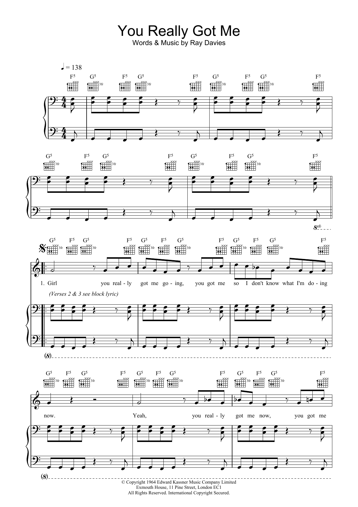 The Kinks You Really Got Me sheet music preview music notes and score for Guitar Tab including 7 page(s)