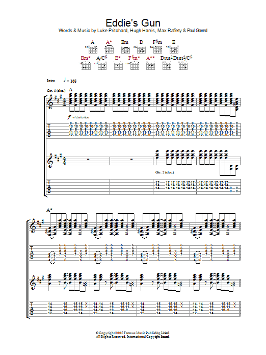 The Kooks Eddie's Gun sheet music preview music notes and score for Lyrics & Chords including 2 page(s)