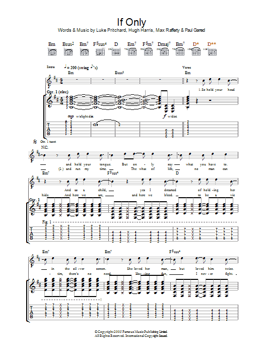 The Kooks If Only sheet music preview music notes and score for Guitar Tab including 3 page(s)