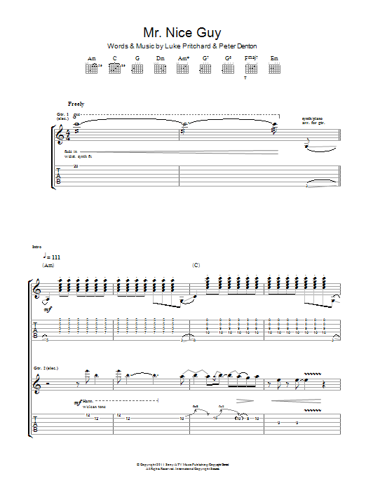 The Kooks Mr Nice Guy Sheet Music Download Printable Pdf Music Notes Score And Chords 111389