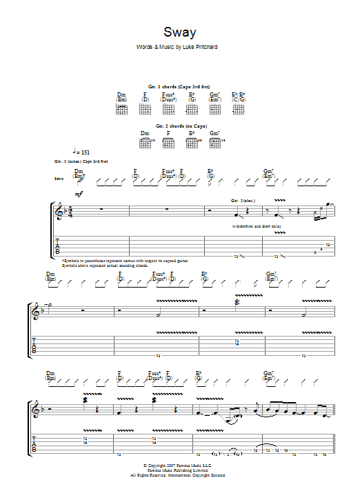 Learn to play The Kooks Sway sheet music for Guitar Tab in minutes. The Kooks Sway sheet music preview music notes and score for Guitar Tab including 8 page(s)
