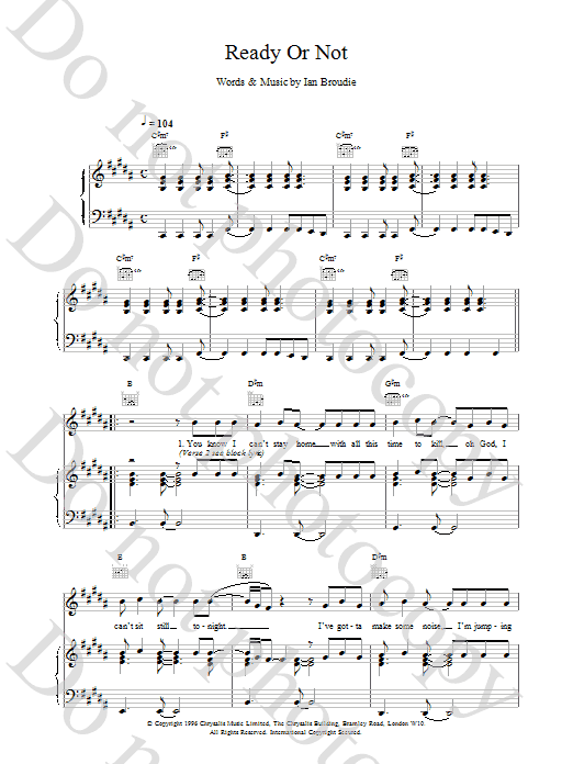 The Lightning Seeds Ready Or Not sheet music preview music notes and score for Piano, Vocal & Guitar (Right-Hand Melody) including 5 page(s)