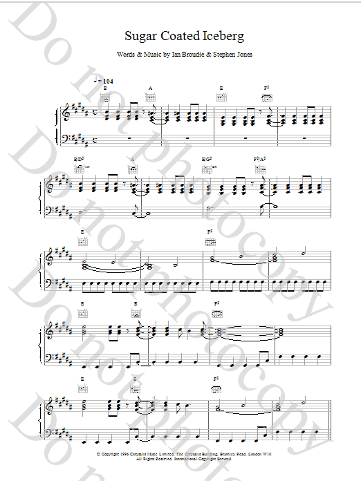 The Lightning Seeds Sugar Coated Iceberg sheet music preview music notes and score for Piano, Vocal & Guitar (Right-Hand Melody) including 6 page(s)