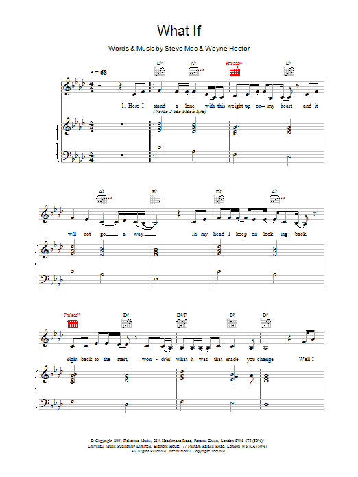 The Lightning Seeds What If… sheet music preview music notes and score for Piano, Vocal & Guitar including 5 page(s)