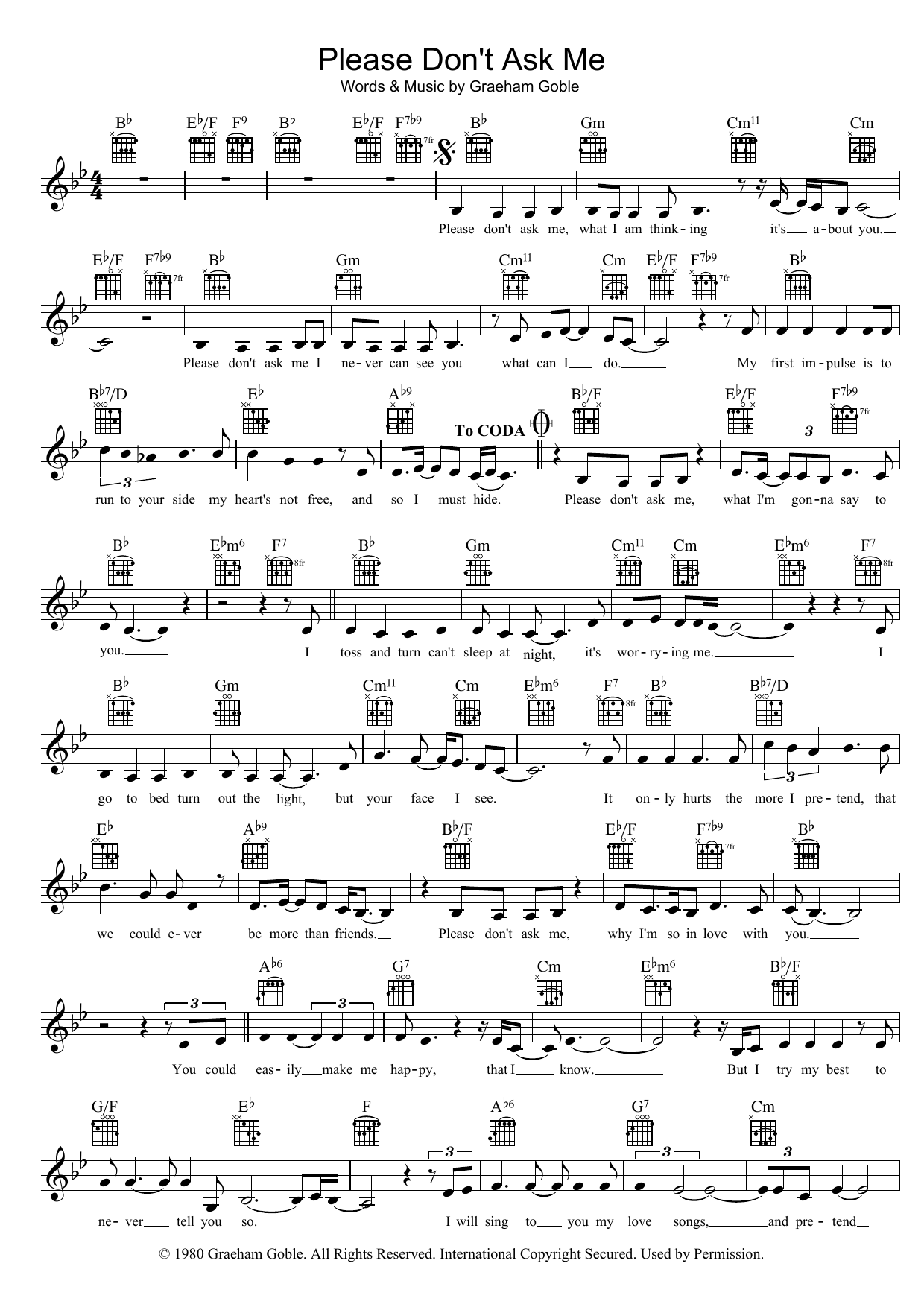 Learn to play The Little River Band Please Don't Ask Me sheet music for Melody Line, Lyrics & Chords in minutes. The Little River Band Please Don't Ask Me sheet music preview music notes and score for Melody Line, Lyrics & Chords including 2 page(s)