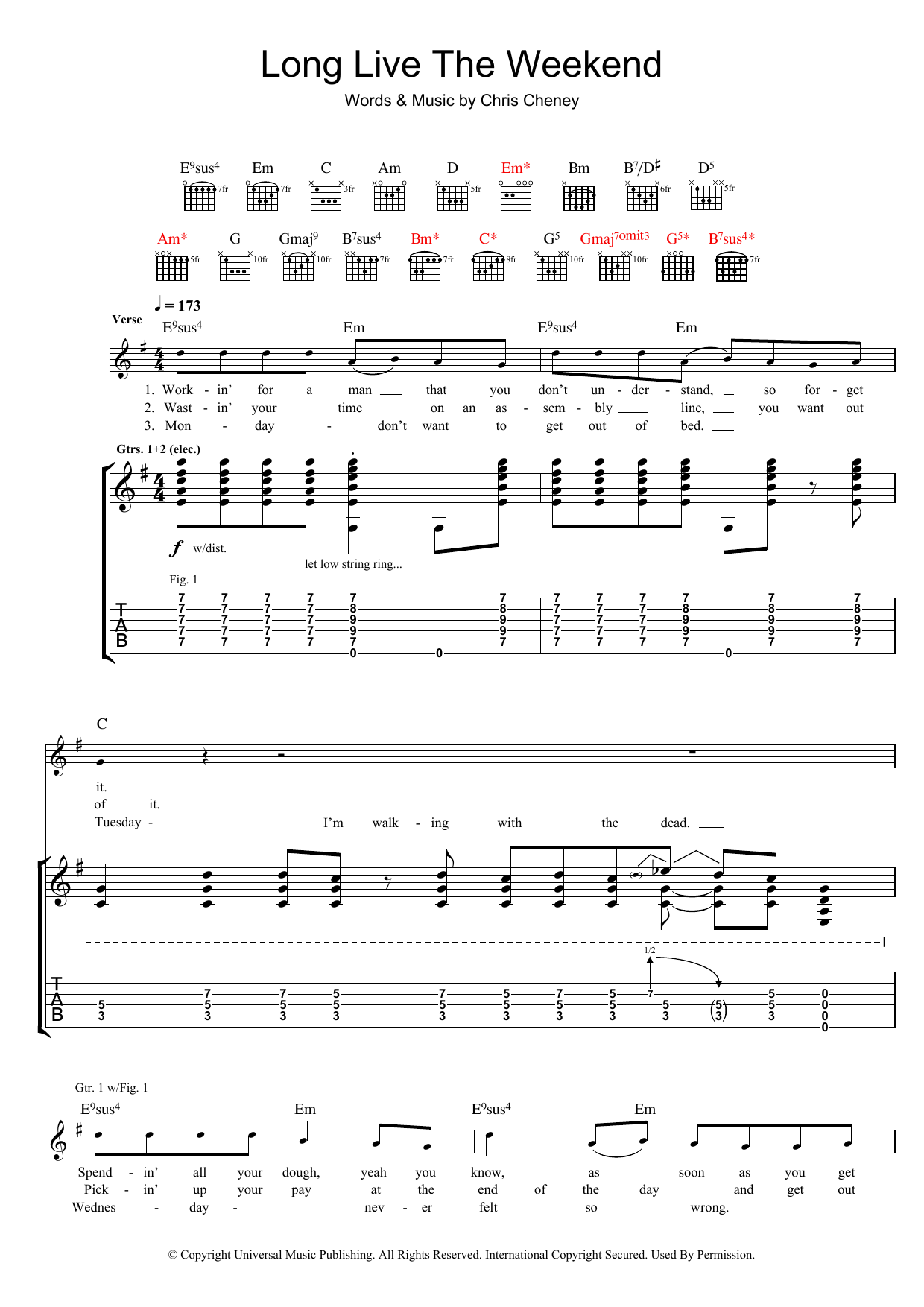 Learn to play The Living End Long Live The Weekend sheet music for Guitar Tab in minutes. The Living End Long Live The Weekend sheet music preview music notes and score for Guitar Tab including 6 page(s)