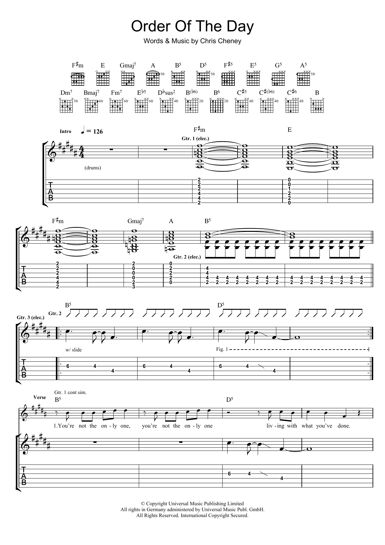 The Living End Order Of The Day sheet music preview music notes and score for Guitar Tab including 6 page(s)