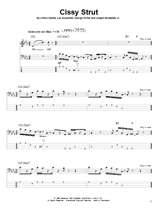 Learn to play The Meters Cissy Strut sheet music for Bass Guitar Tab in minutes. The Meters Cissy Strut sheet music preview music notes and score for Bass Guitar Tab including 2 page(s)