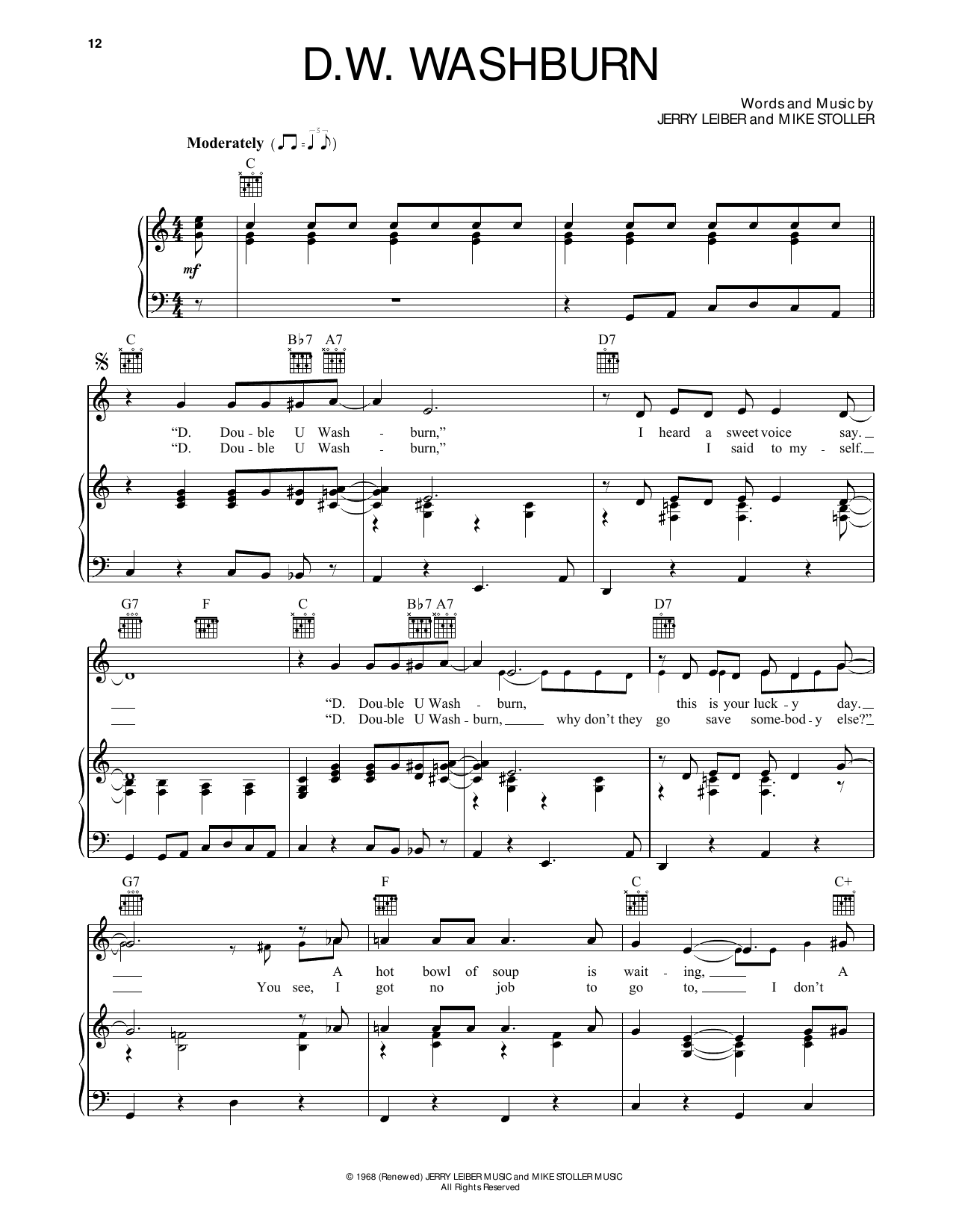 Learn to play The Monkees D.W. Washburn sheet music for Piano, Vocal & Guitar (Right-Hand Melody) in minutes. The Monkees D.W. Washburn sheet music preview music notes and score for Piano, Vocal & Guitar (Right-Hand Melody) including 4 page(s)