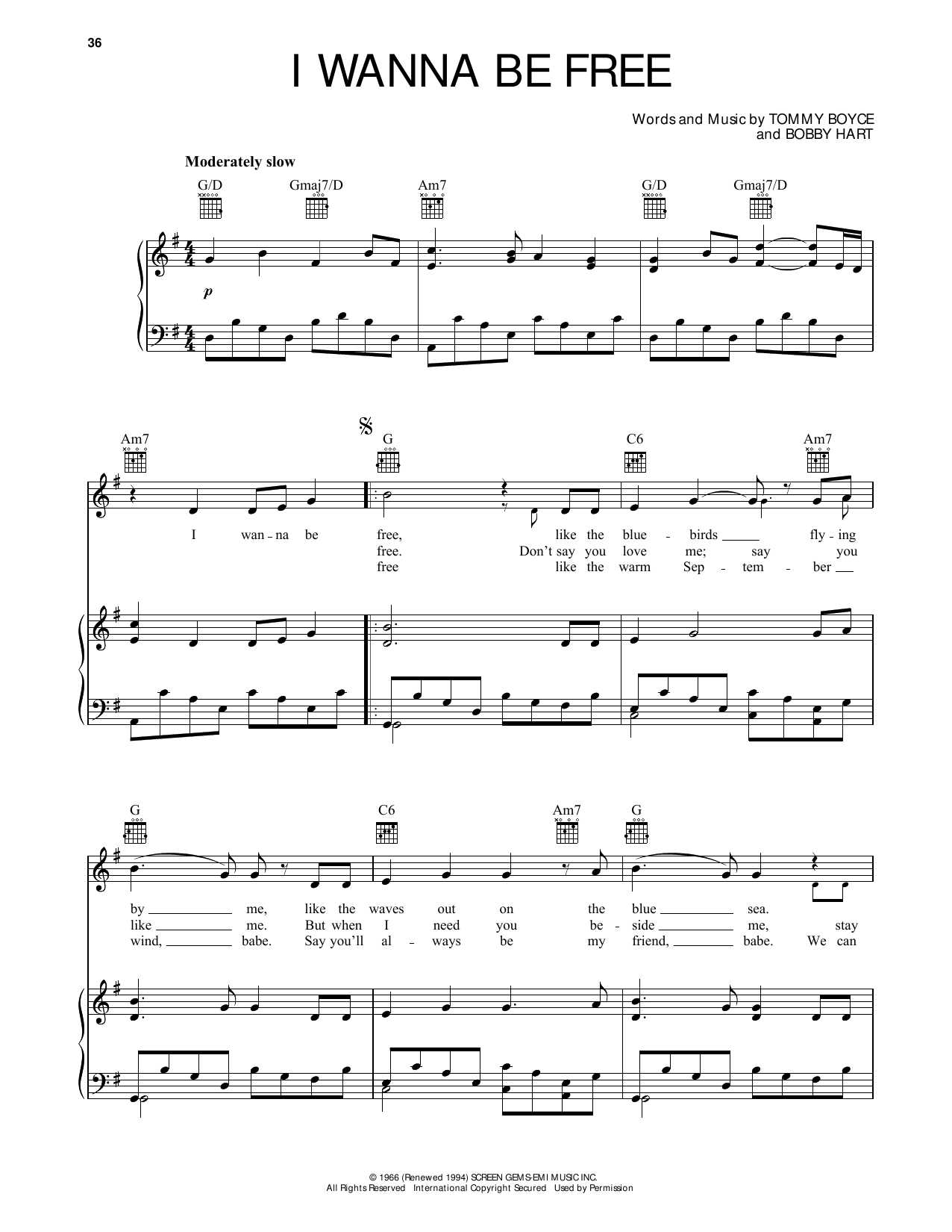 Learn to play The Monkees I Wanna Be Free sheet music for Piano, Vocal & Guitar (Right-Hand Melody) in minutes. The Monkees I Wanna Be Free sheet music preview music notes and score for Piano, Vocal & Guitar (Right-Hand Melody) including 3 page(s)