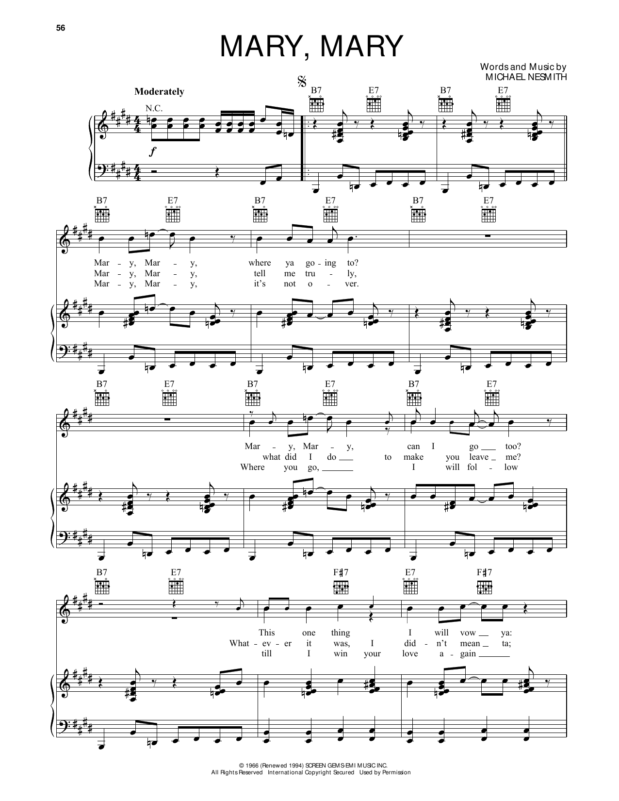 Learn to play The Monkees Mary, Mary sheet music for Piano, Vocal & Guitar (Right-Hand Melody) in minutes. The Monkees Mary, Mary sheet music preview music notes and score for Piano, Vocal & Guitar (Right-Hand Melody) including 3 page(s)