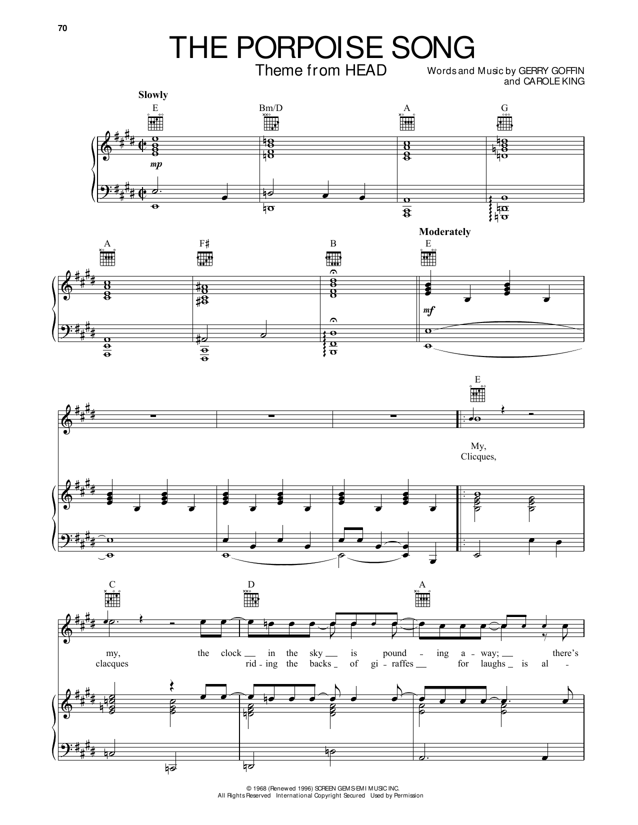 Learn to play The Monkees The Porpoise Song sheet music for Piano, Vocal & Guitar (Right-Hand Melody) in minutes. The Monkees The Porpoise Song sheet music preview music notes and score for Piano, Vocal & Guitar (Right-Hand Melody) including 4 page(s)