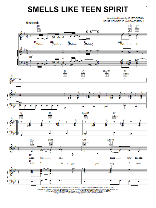 Learn to play The Muppets Smells Like Teen Spirit sheet music for Piano, Vocal & Guitar (Right-Hand Melody) in minutes. The Muppets Smells Like Teen Spirit sheet music preview music notes and score for Piano, Vocal & Guitar (Right-Hand Melody) including 4 page(s)