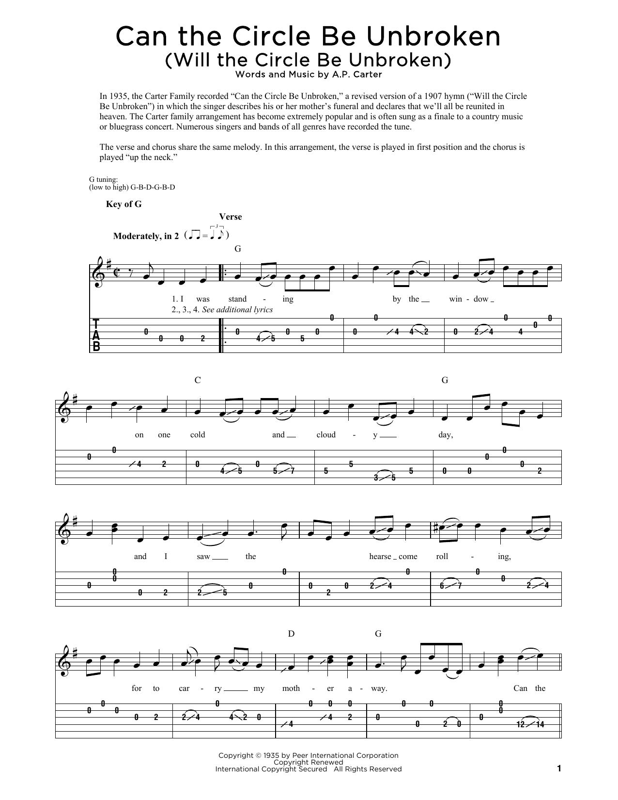 The Nitty Gritty Dirt Band Can The Circle Be Unbroken (Will The Circle Be Unbroken) sheet music preview music notes and score for E-Z Play Today including 2 page(s)