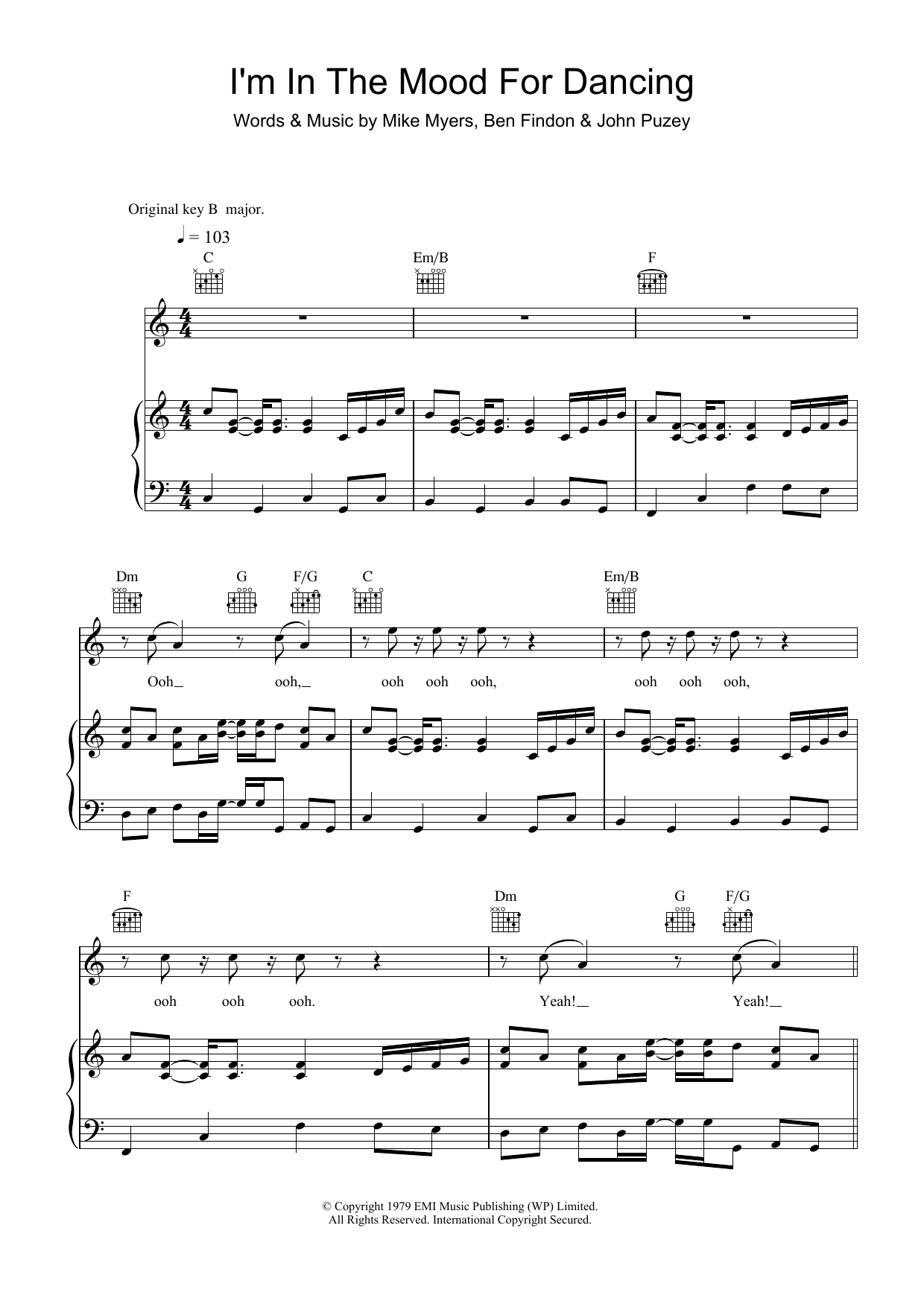 The Nolans I'm In The Mood For Dancing sheet music preview music notes and score for Piano, Vocal & Guitar including 5 page(s)