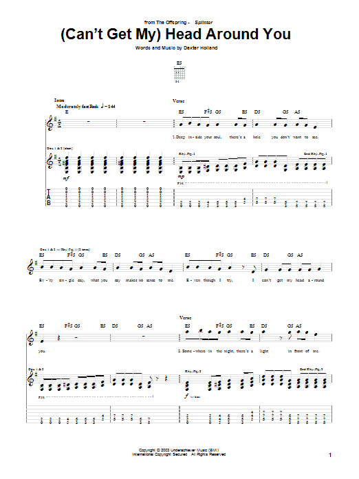 Learn to play The Offspring (Can't Get My) Head Around You sheet music for Easy Guitar Tab in minutes. The Offspring (Can't Get My) Head Around You sheet music preview music notes and score for Easy Guitar Tab including 4 page(s)