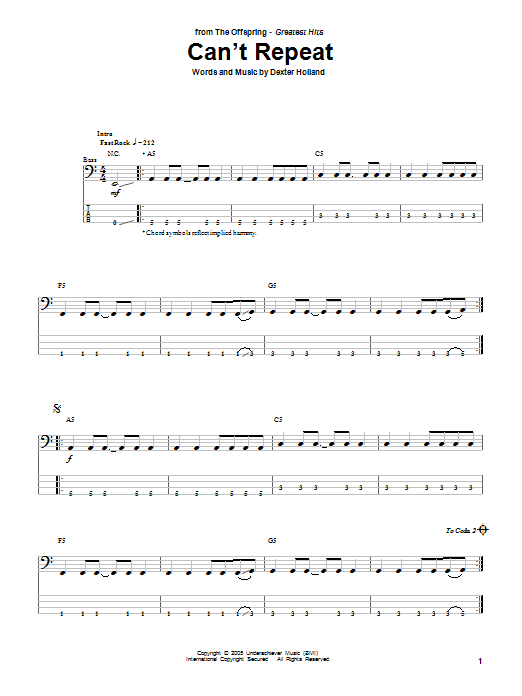 Learn to play The Offspring Can't Repeat sheet music for Easy Guitar Tab in minutes. The Offspring Can't Repeat sheet music preview music notes and score for Easy Guitar Tab including 5 page(s)