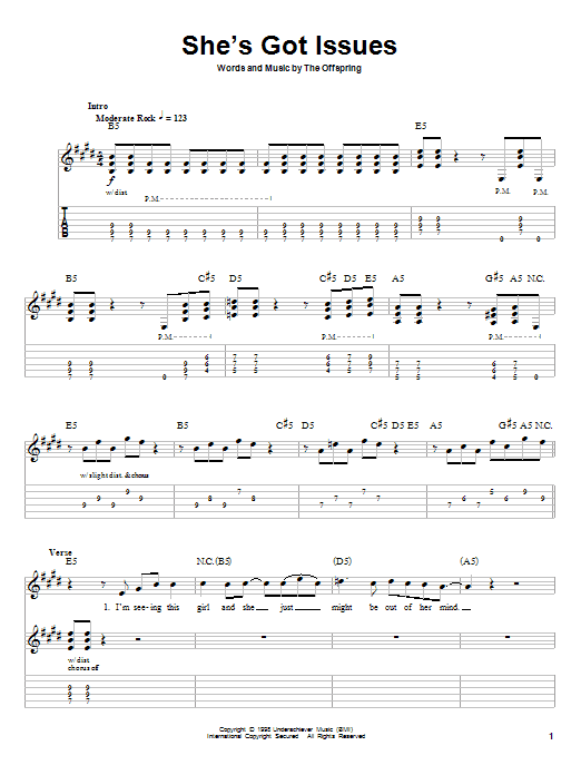 Learn to play The Offspring She's Got Issues sheet music for Guitar Tab in minutes. The Offspring She's Got Issues sheet music preview music notes and score for Guitar Tab including 9 page(s)