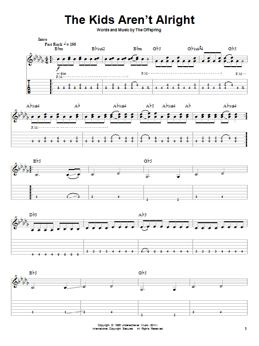 Learn to play The Offspring The Kids Aren't Alright sheet music for Guitar Tab in minutes. The Offspring The Kids Aren't Alright sheet music preview music notes and score for Guitar Tab including 6 page(s)