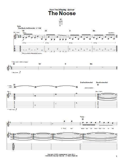 Learn to play The Offspring The Noose sheet music for Guitar Tab in minutes. The Offspring The Noose sheet music preview music notes and score for Guitar Tab including 7 page(s)