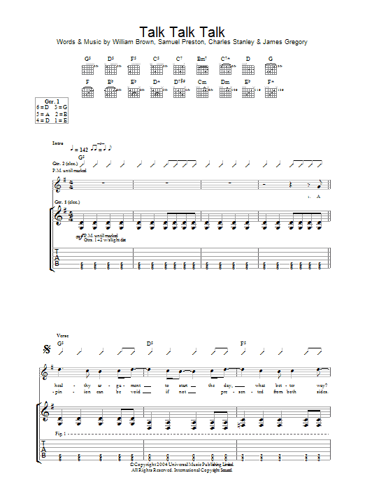 Learn to play The Ordinary Boys Talk Talk Talk sheet music for Guitar Tab in minutes. The Ordinary Boys Talk Talk Talk sheet music preview music notes and score for Guitar Tab including 6 page(s)