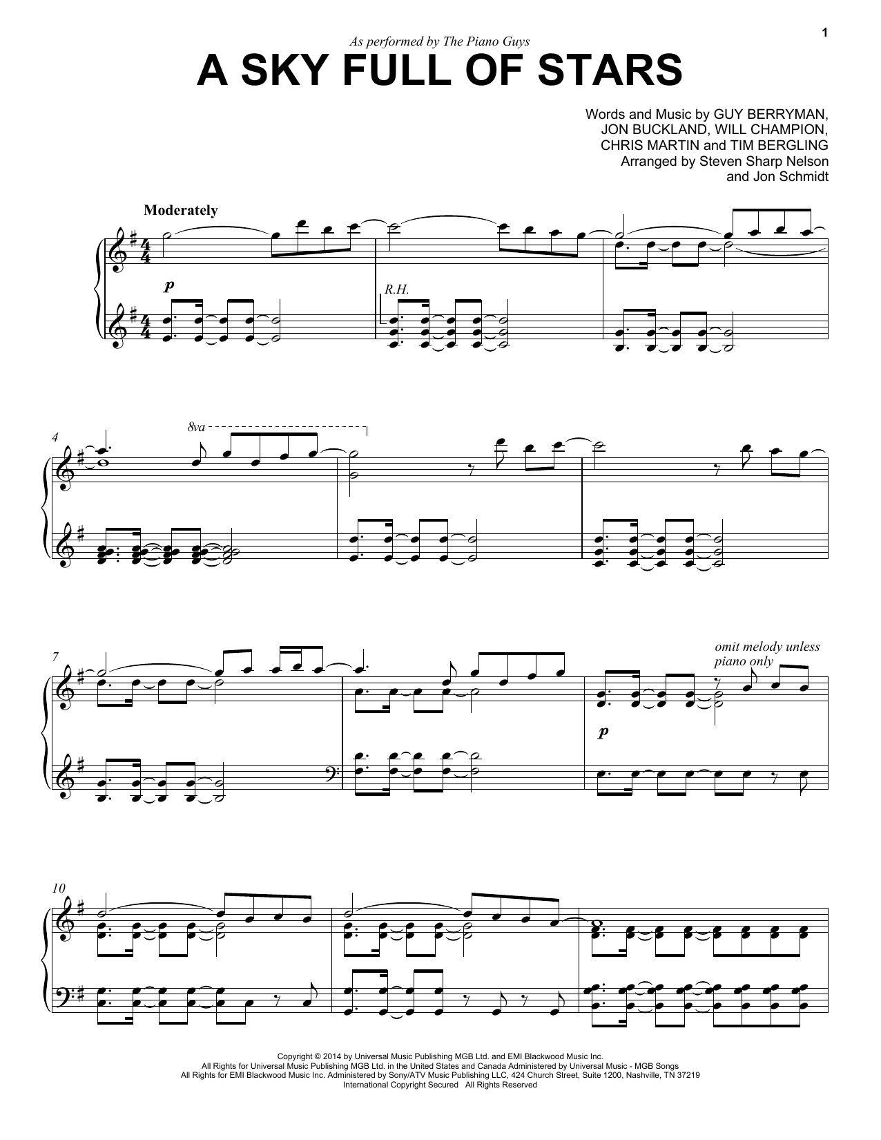 The Piano Guys A Sky Full Of Stars Sheet Music Download Printable Pdf Alternative Music Score For Cello And Piano