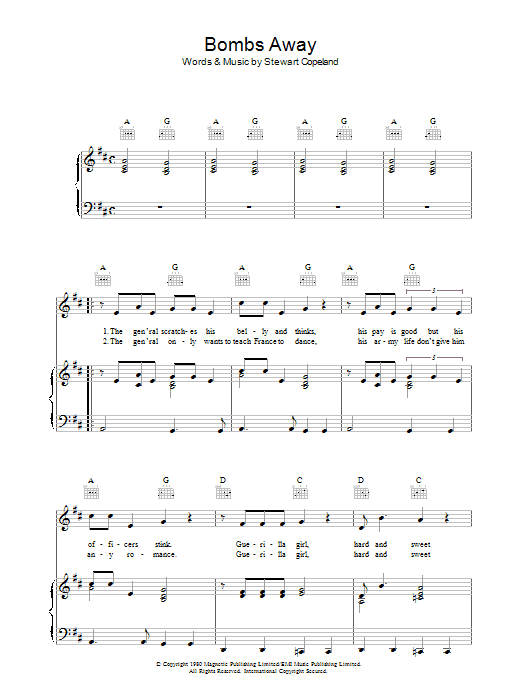 The Police Bombs Away sheet music preview music notes and score for Lyrics & Chords including 2 page(s)