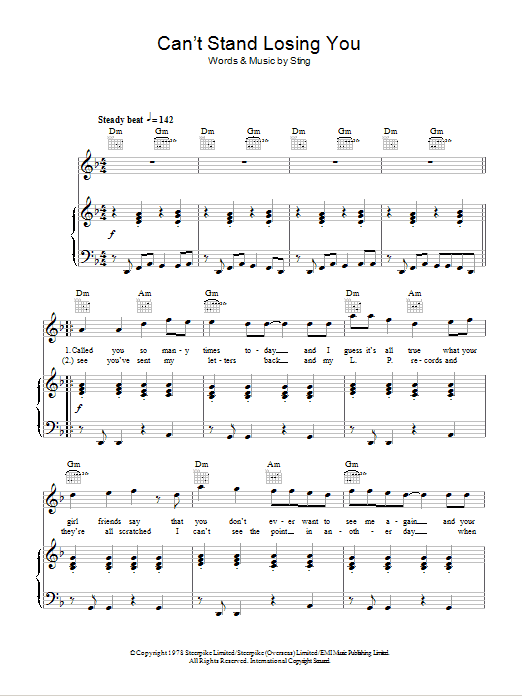 The Police Can't Stand Losing You sheet music preview music notes and score for Lyrics & Chords including 3 page(s)