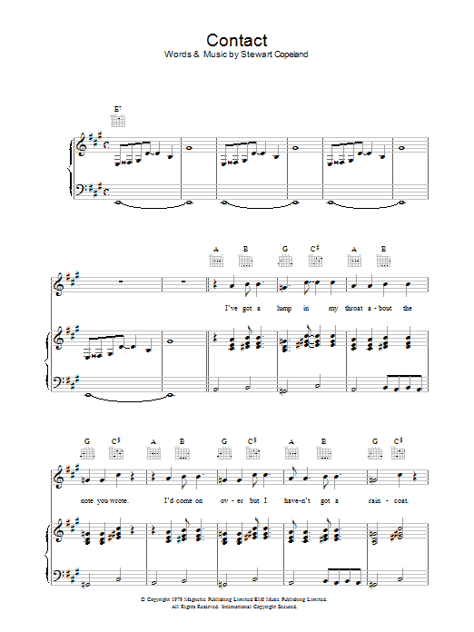 The Police Contact sheet music preview music notes and score for Lyrics & Chords including 2 page(s)