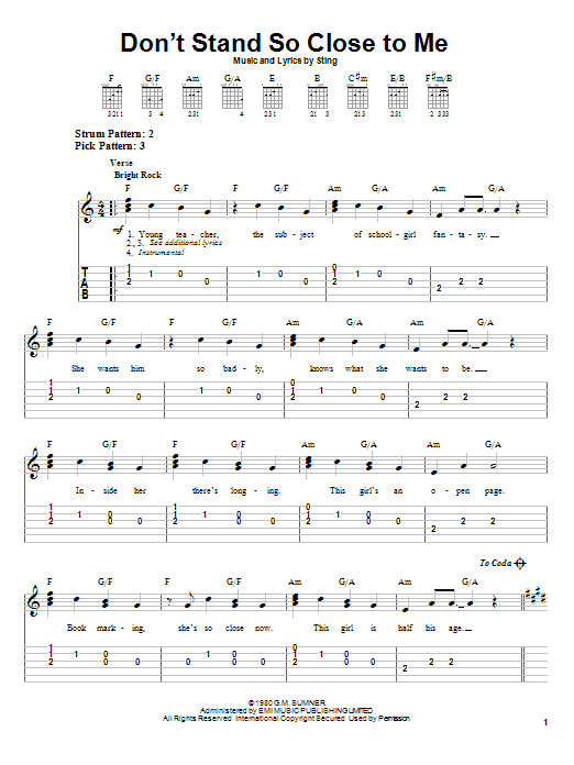The Police Don't Stand So Close To Me sheet music preview music notes and score for Lyrics & Chords including 2 page(s)