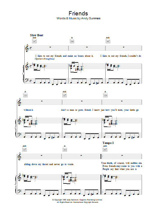Learn to play The Police Friends sheet music for Piano, Vocal & Guitar in minutes. The Police Friends sheet music preview music notes and score for Piano, Vocal & Guitar including 5 page(s)