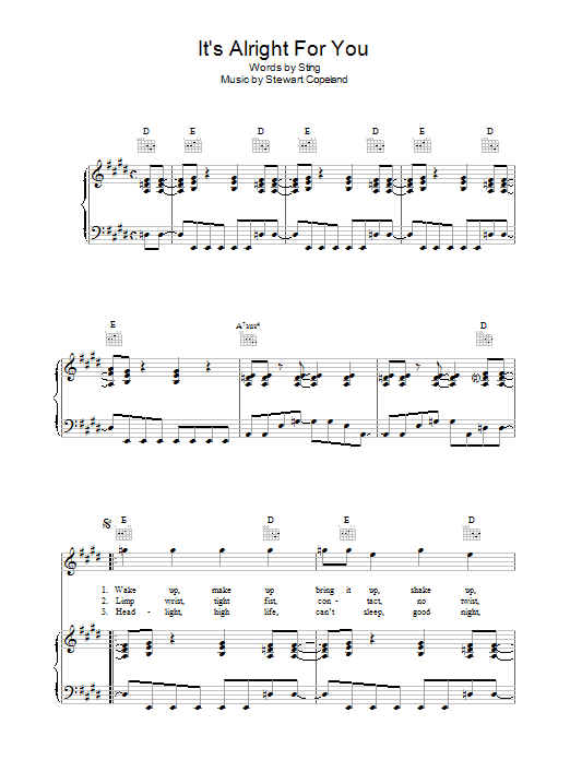 The Police It's Alright For You sheet music preview music notes and score for Lyrics & Chords including 3 page(s)