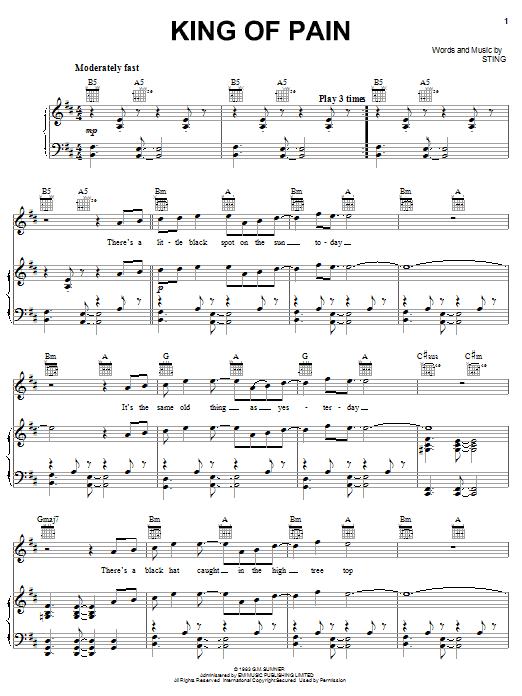 The Police King Of Pain sheet music preview music notes and score for Lyrics & Chords including 3 page(s)