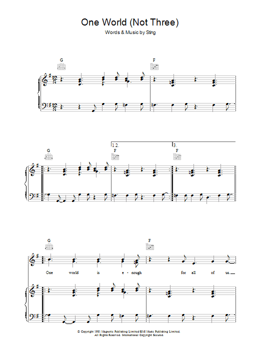 The Police One World (Not Three) sheet music preview music notes and score for Lyrics & Chords including 2 page(s)