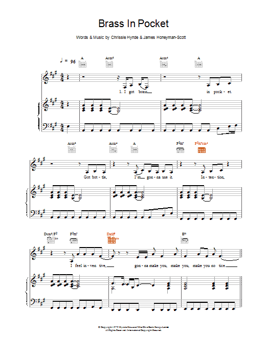 Learn to play The Pretenders Brass In Pocket sheet music for Lyrics & Chords in minutes. The Pretenders Brass In Pocket sheet music preview music notes and score for Lyrics & Chords including 2 page(s)