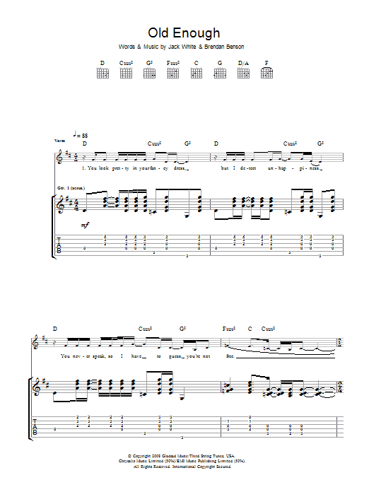Learn to play The Raconteurs Old Enough sheet music for Guitar Tab in minutes. The Raconteurs Old Enough sheet music preview music notes and score for Guitar Tab including 7 page(s)
