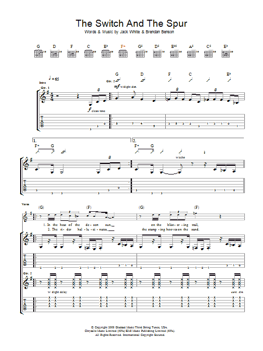 Learn to play The Raconteurs The Switch And The Spur sheet music for Guitar Tab in minutes. The Raconteurs The Switch And The Spur sheet music preview music notes and score for Guitar Tab including 6 page(s)