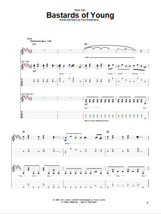 Learn to play The Replacements Bastards Of Young sheet music for Guitar Tab in minutes. The Replacements Bastards Of Young sheet music preview music notes and score for Guitar Tab including 11 page(s)
