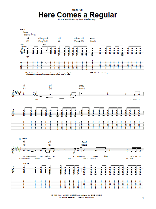 Learn to play The Replacements Here Comes A Regular sheet music for Guitar Tab in minutes. The Replacements Here Comes A Regular sheet music preview music notes and score for Guitar Tab including 4 page(s)