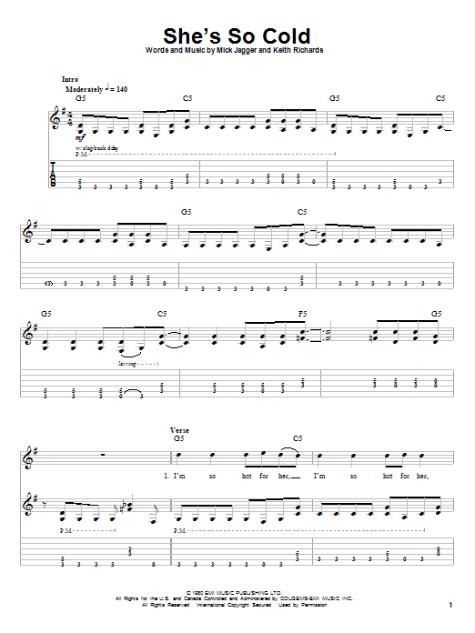 Learn to play The Rolling Stones She's So Cold sheet music for Piano, Vocal & Guitar (Right-Hand Melody) in minutes. The Rolling Stones She's So Cold sheet music preview music notes and score for Piano, Vocal & Guitar (Right-Hand Melody) including 6 page(s)