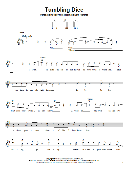 Learn to play The Rolling Stones Tumbling Dice sheet music for Easy Guitar in minutes. The Rolling Stones Tumbling Dice sheet music preview music notes and score for Easy Guitar including 3 page(s)