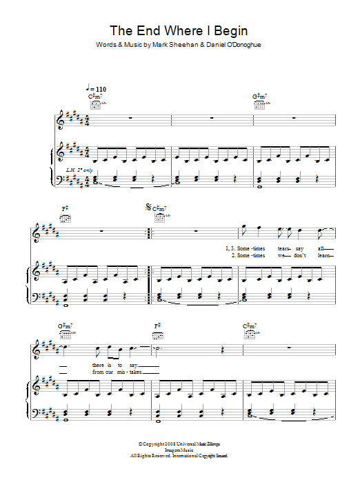 The Script The End Where I Begin sheet music preview music notes and score for Piano, Vocal & Guitar including 5 page(s)