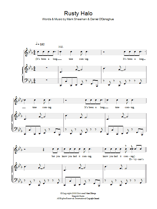The Script Rusty Halo sheet music preview music notes and score for Piano, Vocal & Guitar including 7 page(s)